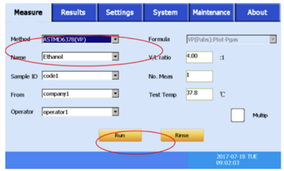 Automatic Microscale Vapor Pressure Analyser Menu